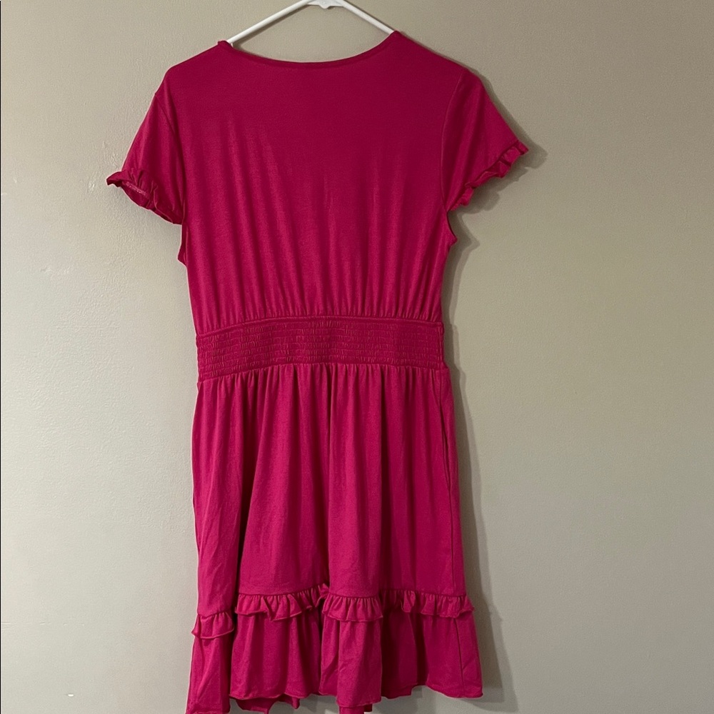 Caracilia Womens Pink Dress Size M NWT Ruffle Sleeve Smocked Waist Tie Front - Picture 4 of 10